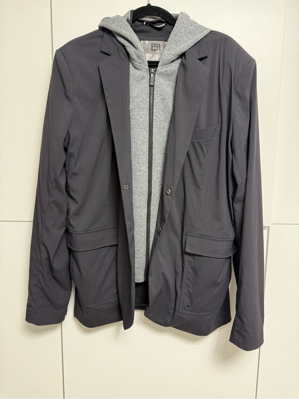 blanc noir  size Xl men’s Black Lightweight Blazer with Grey Hooded Layered Look
